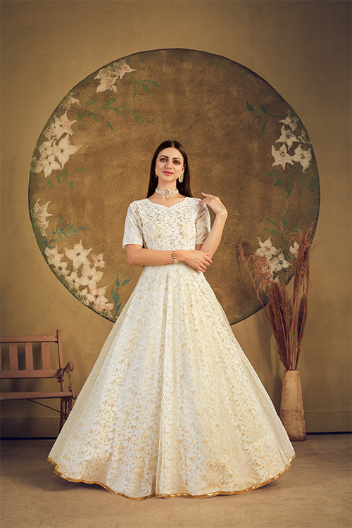 White Anarkali Long Gown