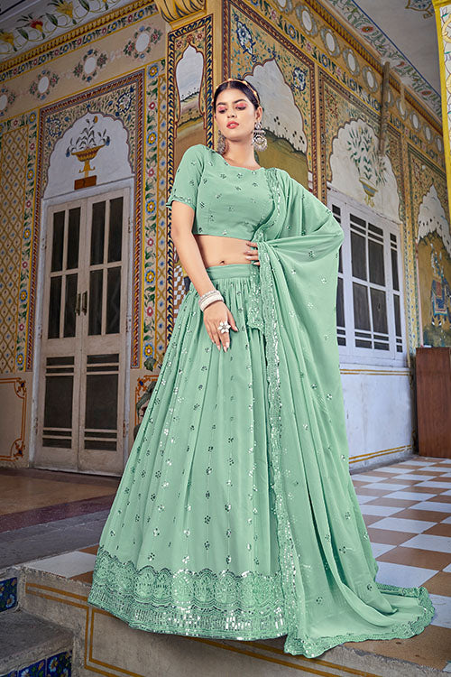 Any Special Occasion Beautiful Pista Green Embroidered Lehenga Choli 152.1