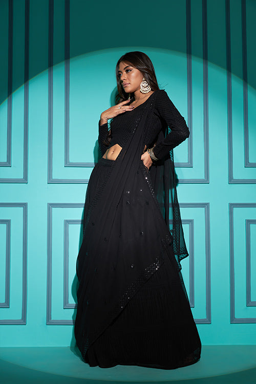 Black Party Wear Bollywood Style Different Color Georgette Lehenga Choli Collection 7106 