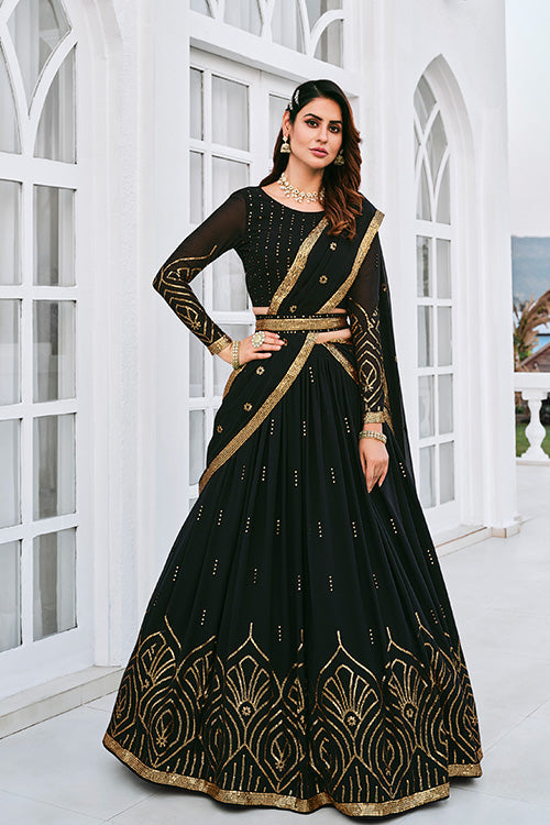 Black Designer Exclusive Traditional Wedding Wear Lehenga Choli Collection 164