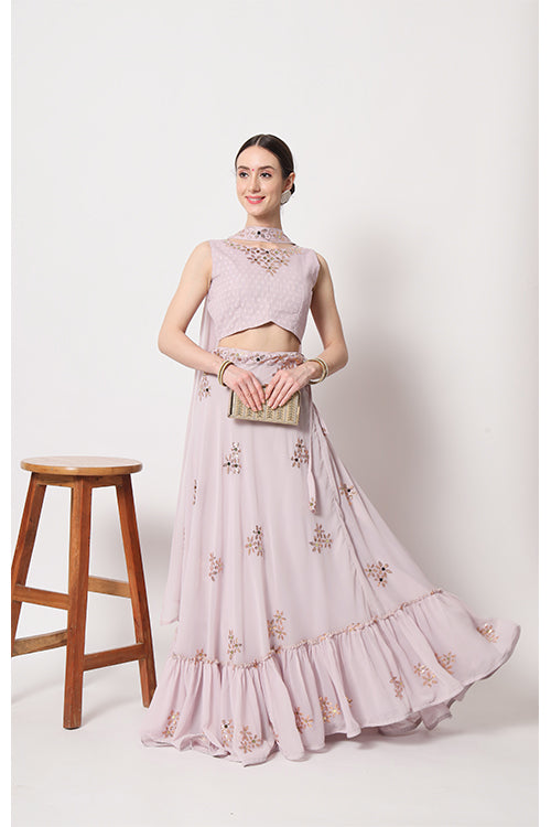 Dusty Pink Georgette Thread With Sequins Embroidered Lehenga Choli