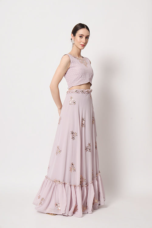 Dusty Pink Georgette Thread With Sequins Embroidered Lehenga Choli