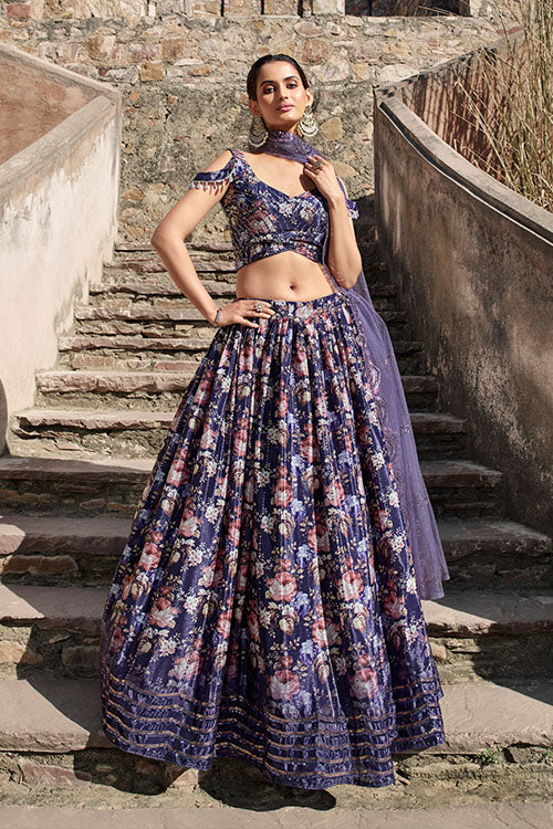 Indian Ethnic Wear Purple Georgette Embroidered with Printed Lehenga Choli 2306.1
