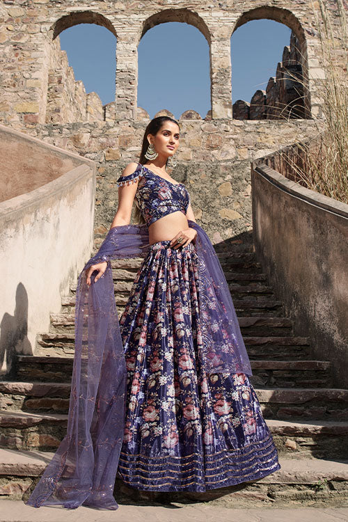 Indian Ethnic Wear Purple Georgette Embroidered with Printed Lehenga Choli 2306.2