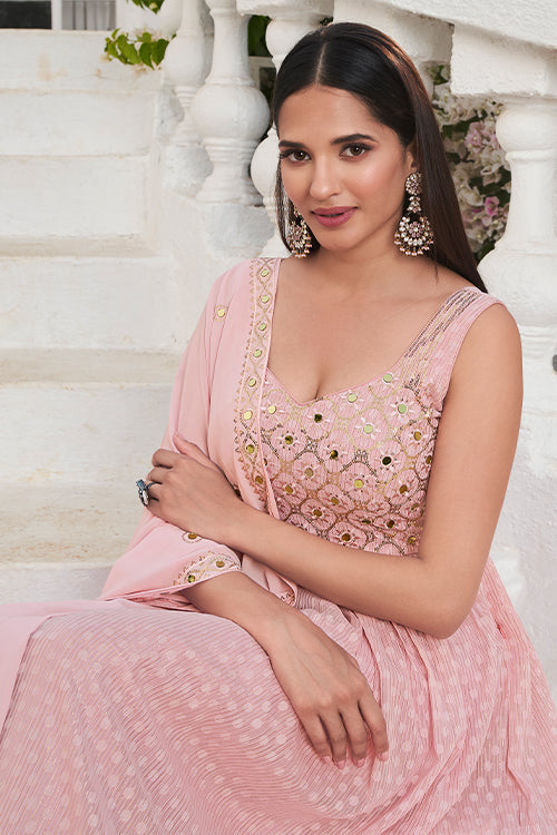 Pink Latest Designer Exclusive Embroidered Stitched Salwar Palazzo Collection 4873 SHUBHKALA